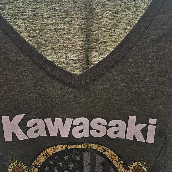 Kawasaki Branded Let The Good Times Roll Graphic V-Neck Motorcycle Shirt (M) - Picture 7 of 8